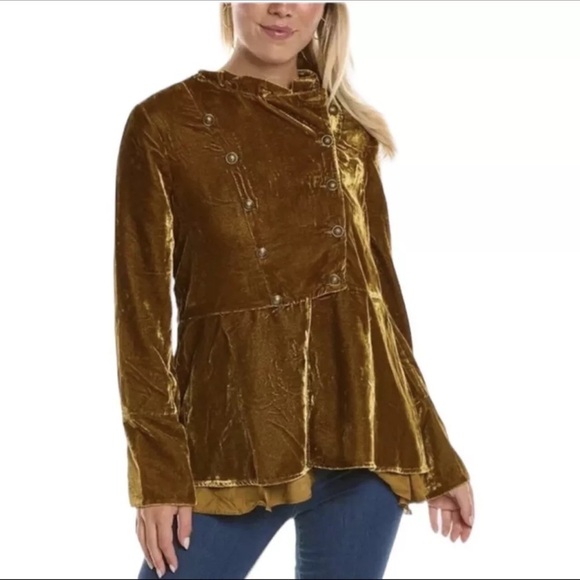 Free People Jackets & Blazers - Free People Faye Stunning Metallic Gold Military Jacket